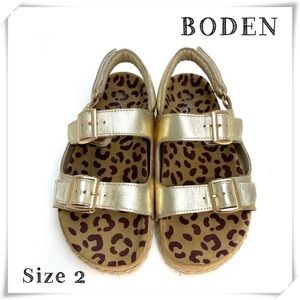 BODEN Mini Boden Double Strap Belt Leather Espadrille Sandals Gold Kids Size 2